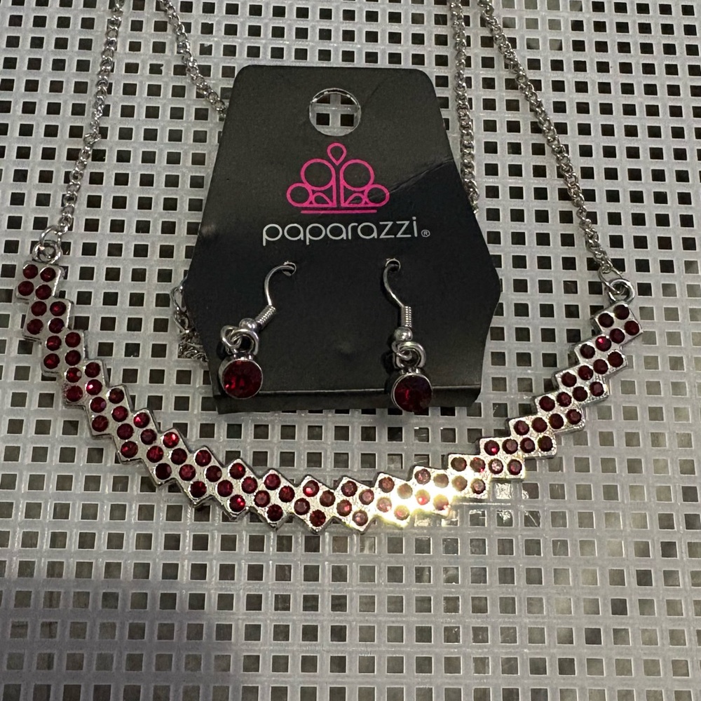 paparazzi Garnet Glimmer Necklace and Earring Set - Red and Silver